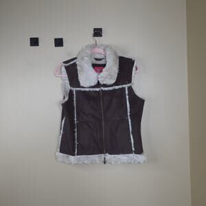 Vintage Faded Glory Faux Suede and Fur Full Zip Vest in Brown Size S